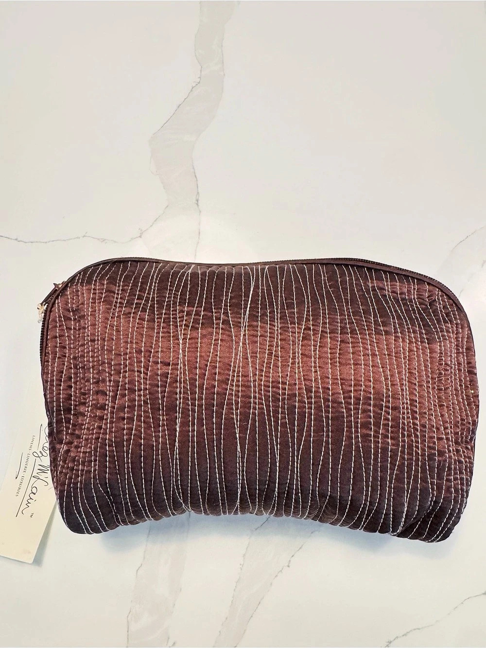 Textured silk Cosmetic Pouch in Brown